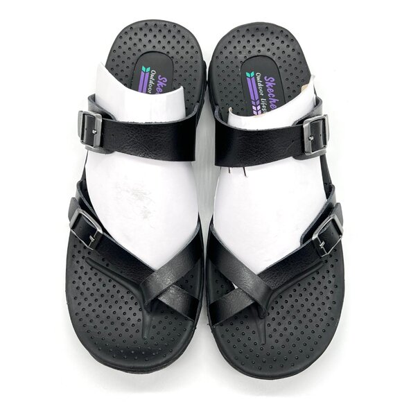 Skechers Womens‎ Size 7M Reggae Caribbean Black Slip On Sandals Shoes - Picture 3 of 12